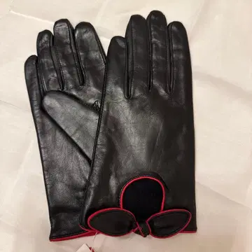 그로브 장갑 양가죽 양가죽 블랙 리본 빨간색