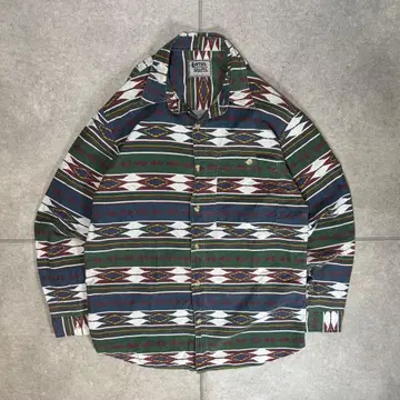 빈티지 긴팔 셔츠 90s 네이티브 무늬 민족 패턴 인디언 보더