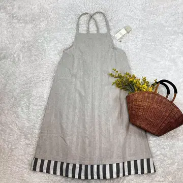 새상품 레이어드 원피스 에이프런 코튼 린넨 베이지 M~L