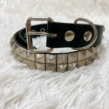 666 피라미드 스터드 2단 가죽 벨트 블랙 사이즈 M