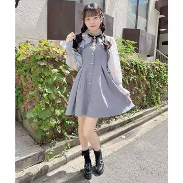 로지타 ROJITA 꽃무늬 시어 슬리브 플레어 원피스 블루