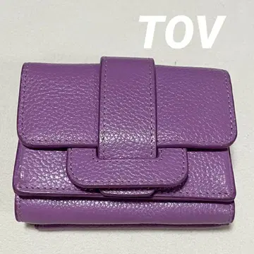 TOV 천연 가죽 보라색 라벤더색 가죽 3단 폴더형 지갑