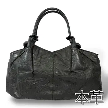 천연 가죽 주름 가공 핸드백 가방 블랙