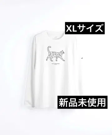 프린트 긴팔 T셔츠 (지오메트릭/고양이) XL 사이즈 화이트