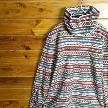 트레이닝복 맨투맨 플리스 기하학 패턴 터틀넥 하이넥 M