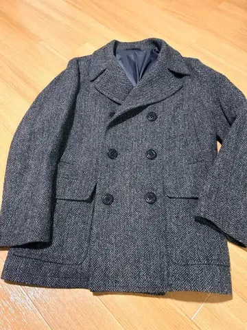 미사용에 가까운 빔즈 해리스 트위드 울 피코트 헤링본 무늬 XL