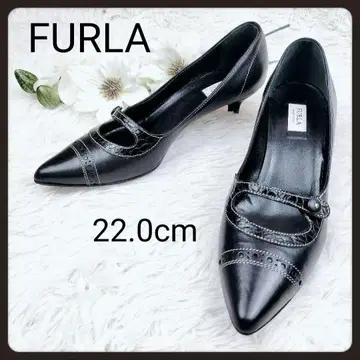 훌라 이탈리아제 가죽 스트랩 블랙 펌프스 22.0cm