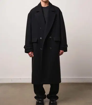 lownn 블랙 더블 오버코트