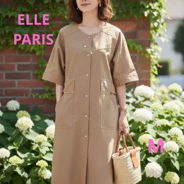 ELLE 원피스 루즈핏 M 반팔 베이지 롱 기장 시원한 겉옷으로도
