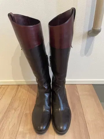 사토레 가죽 롱 부츠 브라운 바이컬러 자키 부츠 23.5