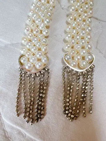 화이트 담수 진주 프린지 루프 타이 벨트