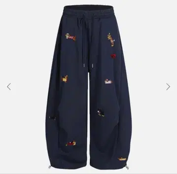 개 자수 맨투맨 배기 배럴 네이비 맨투맨 팬츠 와이드 팬츠