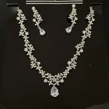 결혼식 실버 크리스탈 목걸이 귀찌 세트