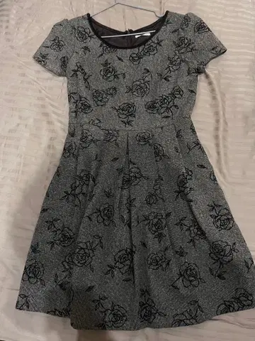 체크 꽃무늬 반팔 A라인 원피스