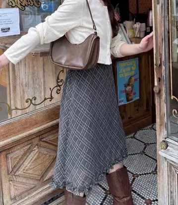Kastane 체크 시어 미들 스커트 스커트 체크 무늬
