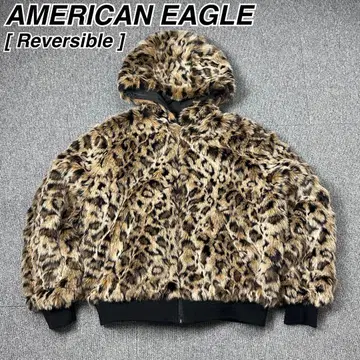 아메리칸 이글 리버서블 레오파드 무늬 퍼 블루종 MA-1 후드티