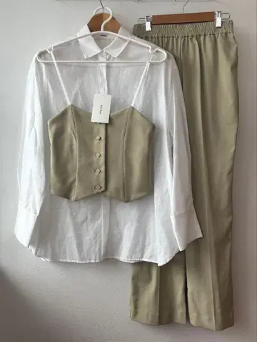 [택 포함 새상품] 미라 오웬 뷔스티에 시어 셔츠 팬츠 3점 SET