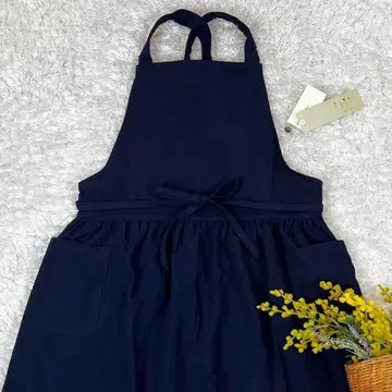 새상품 에이프런 원피스 코튼 린넨 네이비 M~L