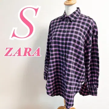 ZARA 자라 핑크 네이비 긴팔 셔츠 체크 무늬 캐주얼 미들 기장
