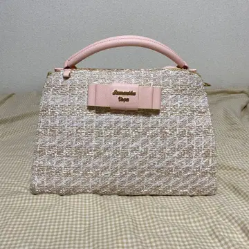 사만사 베가 핑크 계열 트위드 숄더백