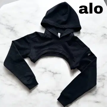 alo 아로 크롭 맨투맨 숏 기장 후드티 후드 블랙 블랙