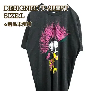새상품 T셔츠 그레이 멀티 컬러 스컬 빅 프린트 L