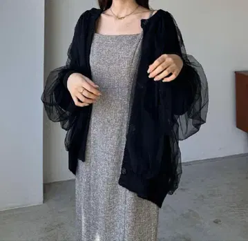 볼륨 튤 니트 가디건