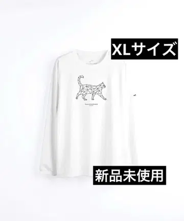프린트 긴팔 T셔츠 (지오메트릭/고양이) XL 사이즈 화이트