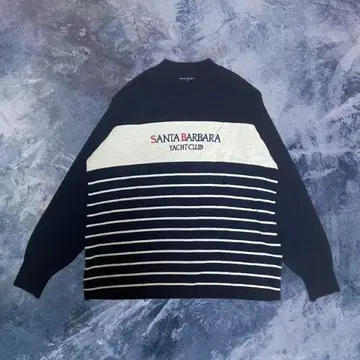 니트 스웨터 vintage L 네이비 화이트 캐주얼 y2k