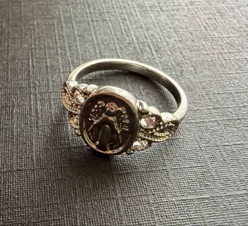 새상품 아쉬페 프랑스 실버 컬러 타원형 조각 반지 12호