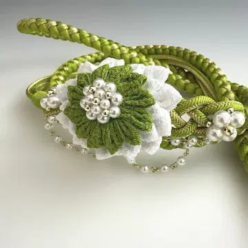 미사용 새상품!! 귀여움!! 큰 부품 포함 후리소데용 허리띠 옐로우 그린