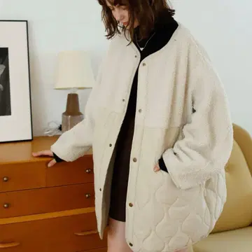 Birthday room 보아 x 퀼팅 노카라 블루종 아이보리