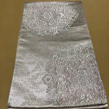 육통 후쿠로 오비 순수 실크 백은과 옅은 핑크 자수