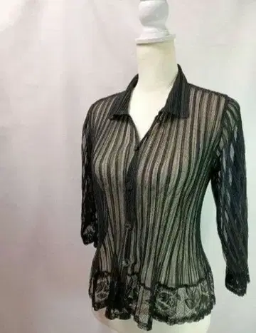 쇼와 레트로 빈티지 시어 스트라이프 패턴 블라우스 가디건