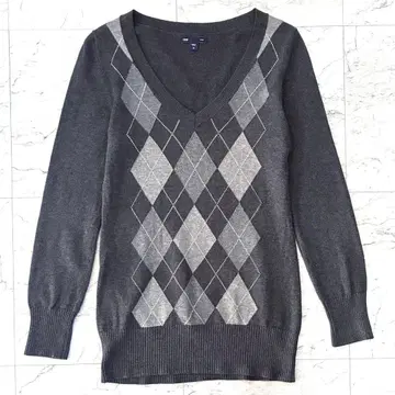 GAP 갭 V넥 스웨터 니트 니트 스웨터 아가일 그레이