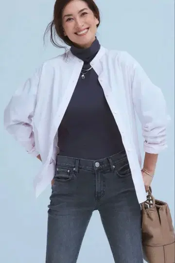 23구 칸클리니 핑크 스트라이프 밴드 카라 셔츠