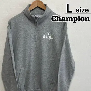 Champion 하프 지퍼 맨투맨 L 그레이 프린트 ASTRO 구제 의류
