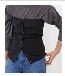 새상품급 IENA 리브 뷔스티에 블랙 코튼 실크 혼방