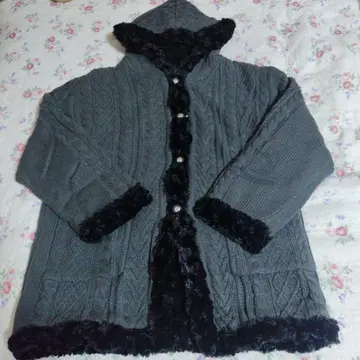 axesfemme 그레이 후드 부착 니트 리버서블 자켓