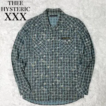 지이 히스테릭 트리플 엑스 긴팔 셔츠 남성용 올 패턴 상의 M 블루