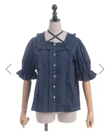 스퀘어넥 코튼 블라우스 네이비 M 사이즈 새상품