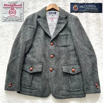 더퍼 해리스 트위드 테일러드 자켓 헤링본 싸개 버튼 M