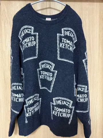 하이엔츠 HEINZ 토마토 케첩 패턴 니트 L