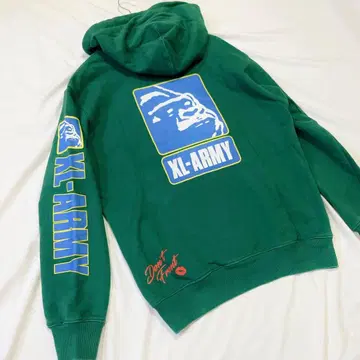 XLARGE x ARMY 콜라보 후드티 양면 프린트 암 프린트 그린