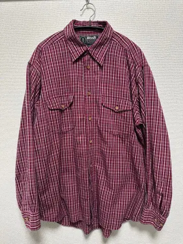 WOODS 우즈 체크 무늬 긴팔 셔츠 빨간색과 화이트 아웃도어