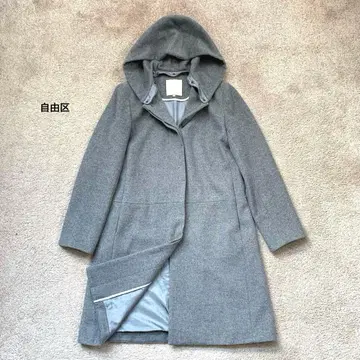 [ 새상품급 ] 자유구 캐시미어 혼방 노카라 코트 롱 후드 그레이