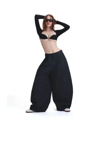 PUSH PUSH 블랙 스트라이프 와이드 팬츠