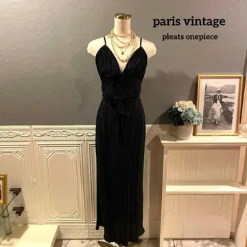 [ paris vintage ] 플리츠 디자인 리본 롱 원피스