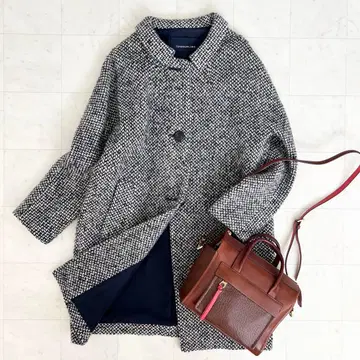 투모로우랜드 컬러풀 마블 트위드 코트 블랙 울 실크 36