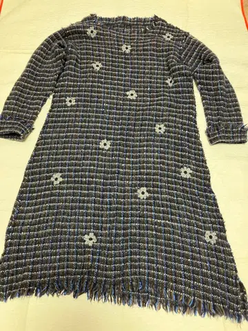 45R 체크와 꽃무늬 니트 원피스